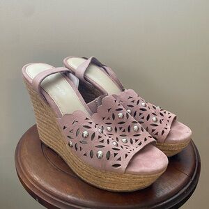 Marc Fisher Pink Wedge Sandals with Geometric Cut-Outs